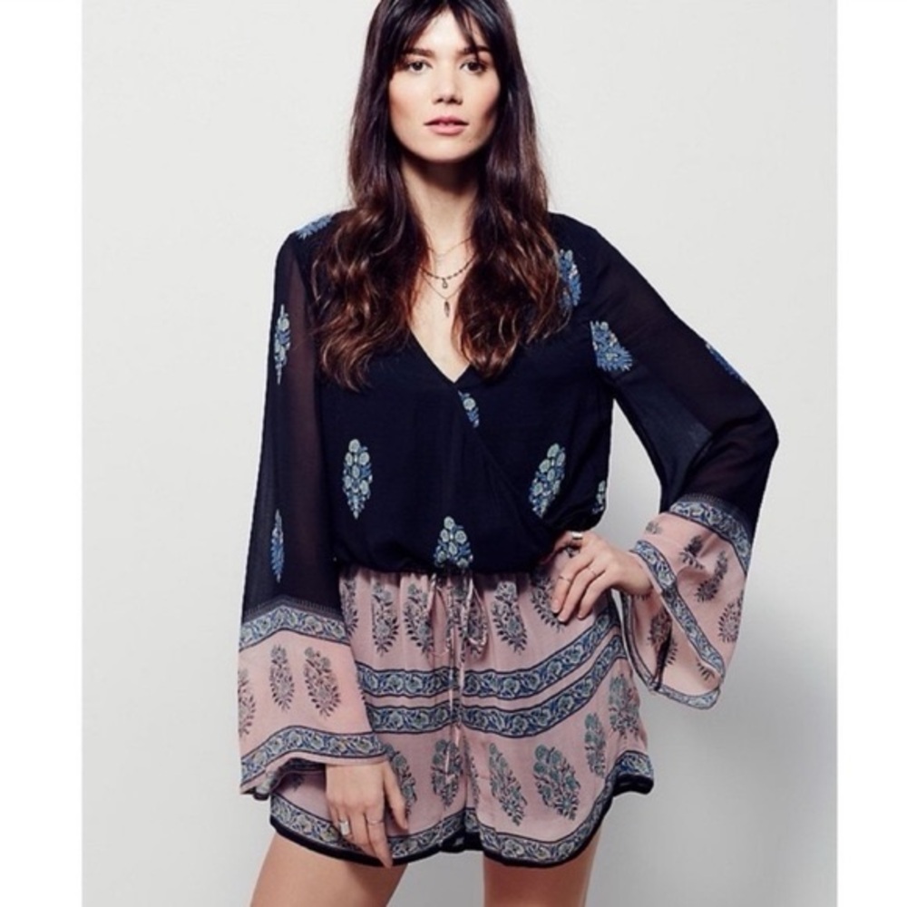 Women's Black and Pink Patterned Jumpsuit